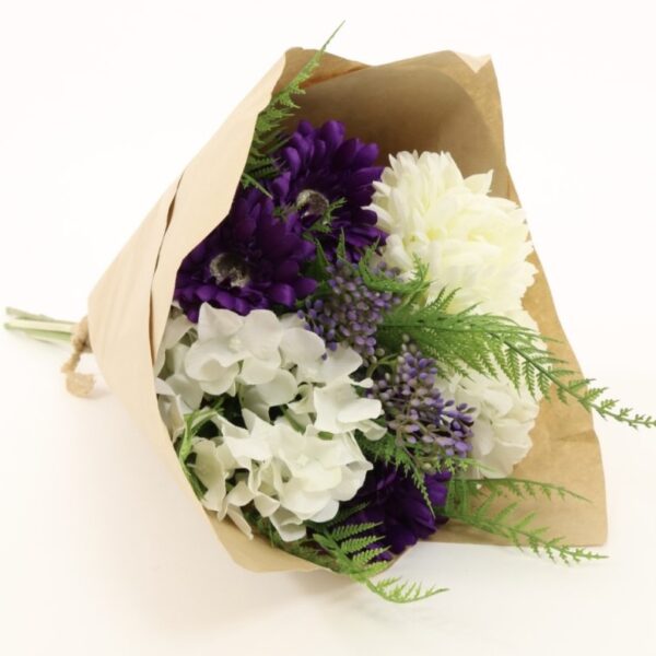 Artificial Gerbera Hydrangea Gift Bouquet/Arrangement Purple/Ivory
