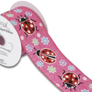 Pink Lady Bug Wired Edge Luxury Eleganza Ribbon