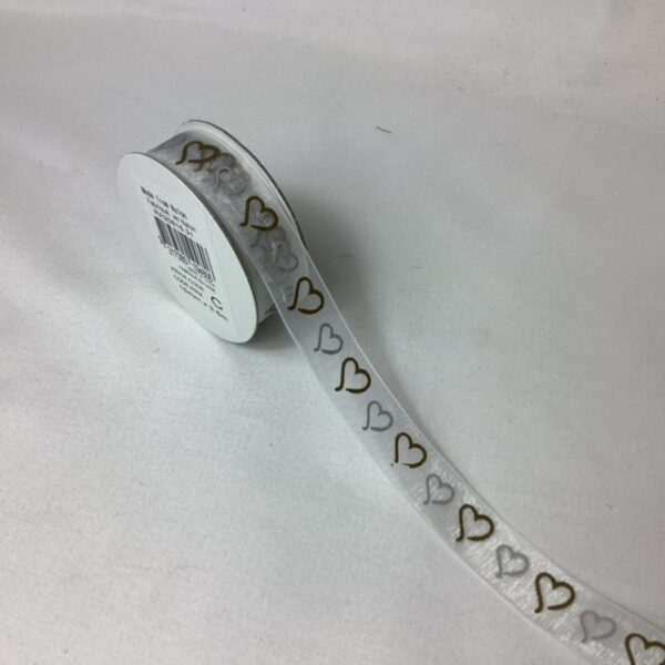 15mm Curly Heart Ribbon 3.5m Silver/Gold