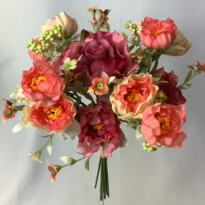 Mixed Flora Rose Bouquet (Wrapped Stem) Coral
