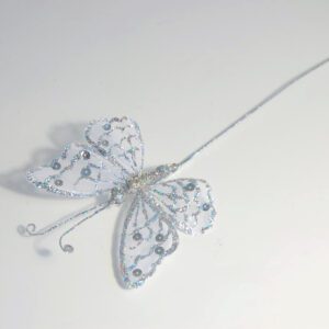 Single Glitter/Sequin Butterfly White/Silver