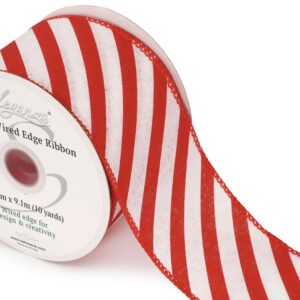 63mm Red/White Candy Stripee Eleganza Wired Edge Ribbon 9.1m
