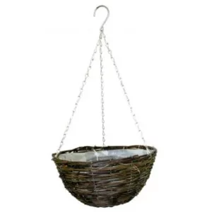 30cm (12 Inch) Black Rattan Round Hanging Basket - Lined