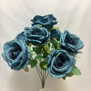 Artificial Open Rose BUSH Dark Blue