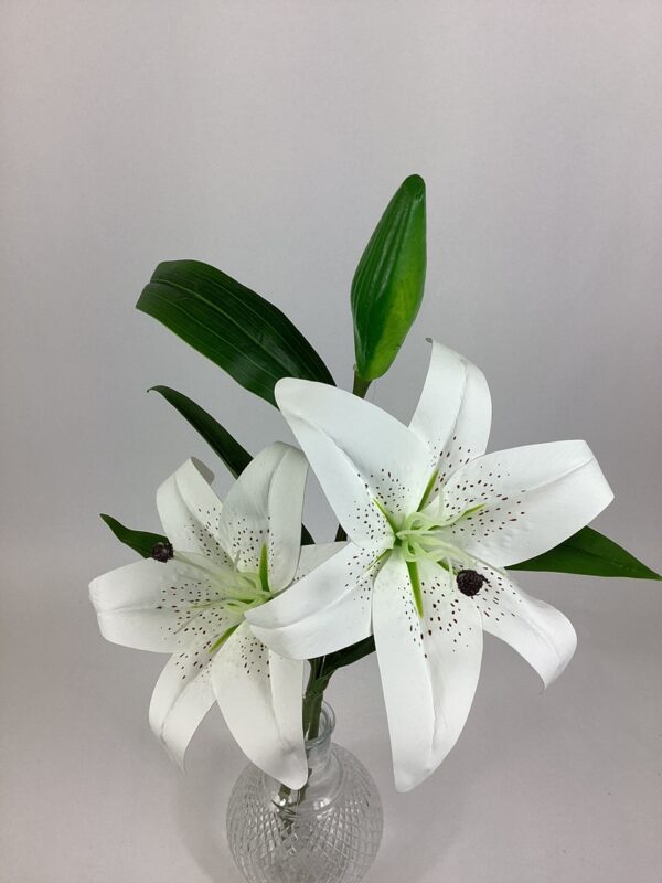 Artificial Double Lily Spray with Bud White