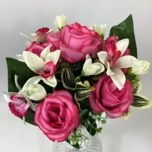 Artificial Mixed Rose/Orchid Bush Purple/Cerise