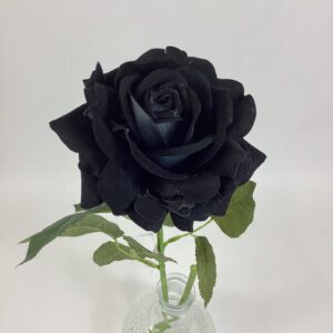 Artificial Large Single LUXURY Velvet Open Rose Black