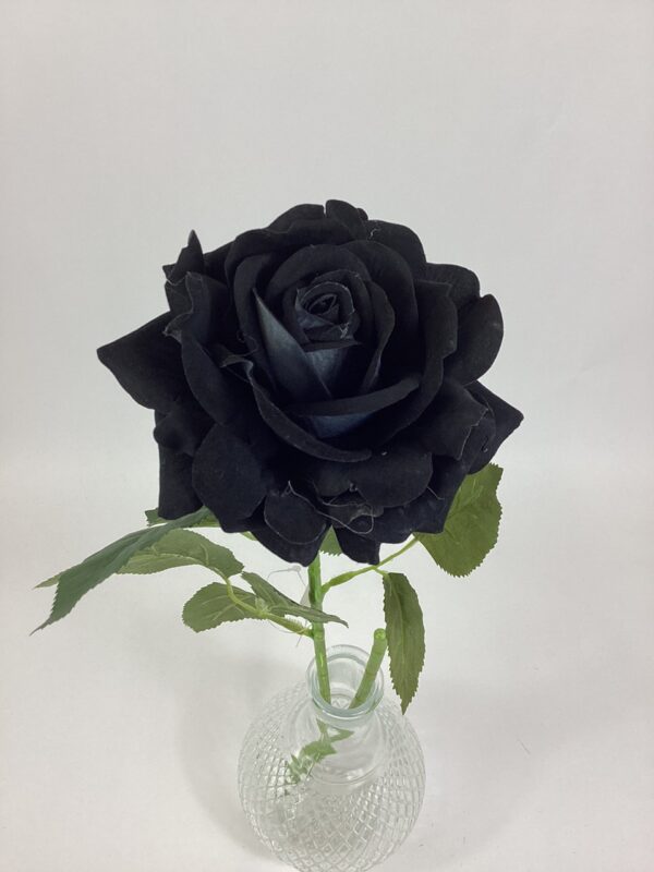 Artificial Large Single LUXURY Velvet Open Rose Black