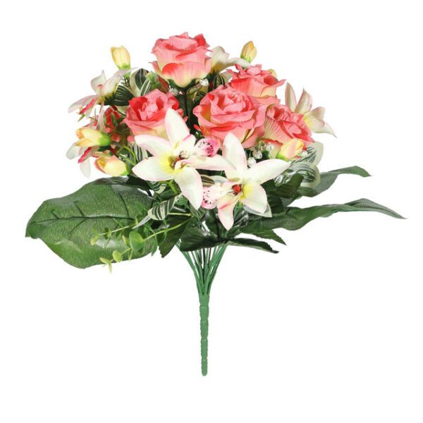 Artificial Mixed Rose/Orchid Bush Salmon Pink