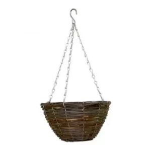 25cm (10 Inch) Black Rattan Round Hanging Basket - Lined