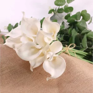 Ivory Artificial Real Touch Calla Lily Bundle perfect for Arrangements, Bouquets, Buttonholes or Simply place in a Vase Bundle of individual Calla Lilies tied with a raffia bow