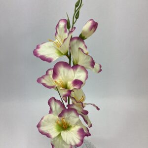 Artificial Satin Gladiolus Spray Cream with Purple Edge