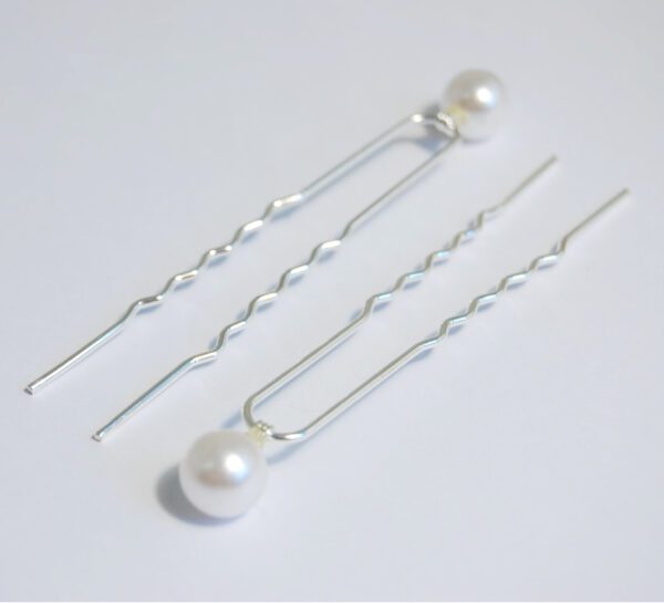 White Pearl Hair Pins on Silver Wire perfect for Brides and Bridesmaid Hair Decorations Dia. 9mm