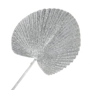 Silver Glittered Artificial Palm Fan Leaf