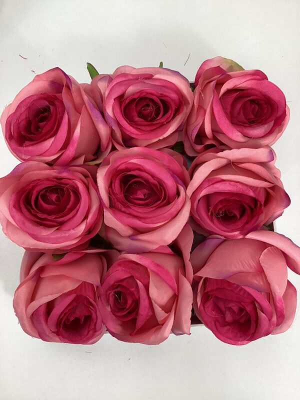 BULK Artificial Large Rose Bud Heads (Pack 12) Pink/Dark Centre