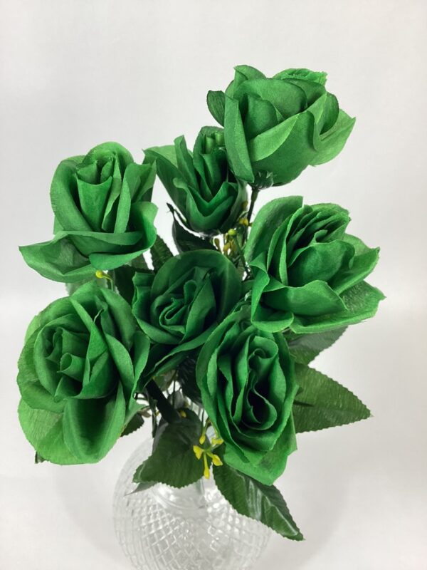 Artificial Rose Bud BUSH x 7 Heads Emerald Green